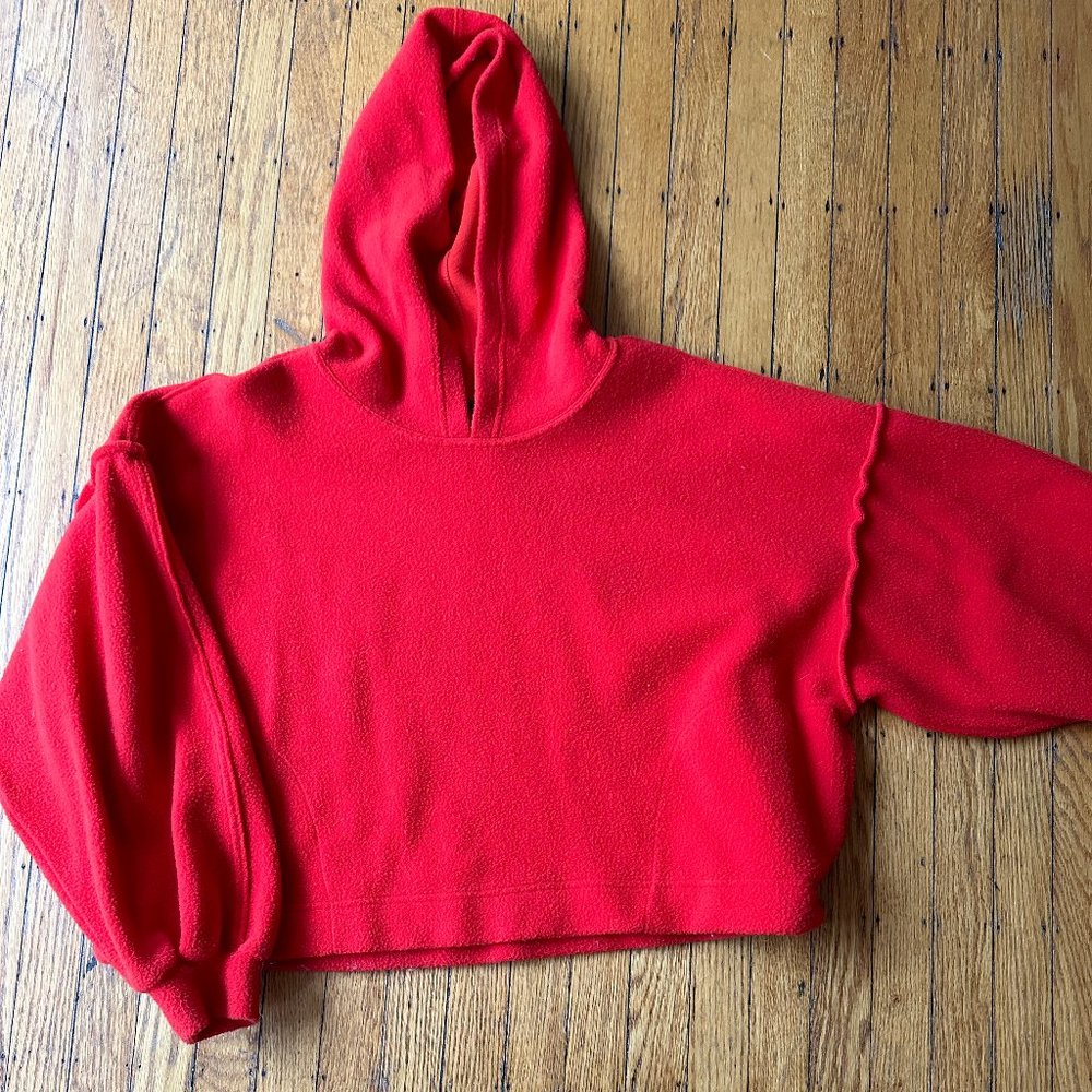 Free People Red Fleece Cropped Hoodie